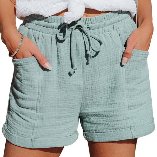 Women's Summer Fashion Shorts High Waisted Lace Up Loose Wide Leg Shorts - Picture 8 of 25