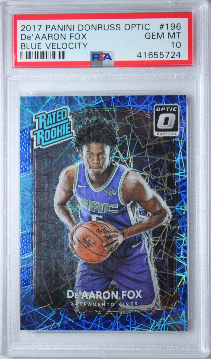 2017 Panini Donruss Optic De'Aaron Fox Blue Velocity #196 ROOKIE RC PSA 10