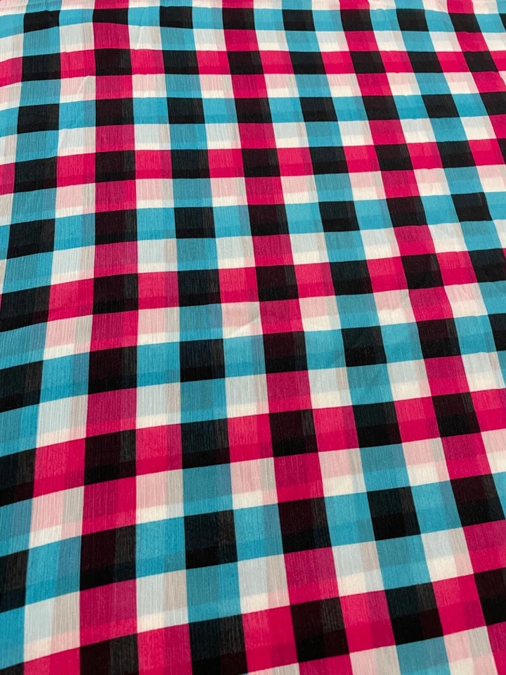 Fabric Lot 4 Yards 27 Inches 56 W Apparel Check Plaid Pink Aqua Black White - Image 4 of 4