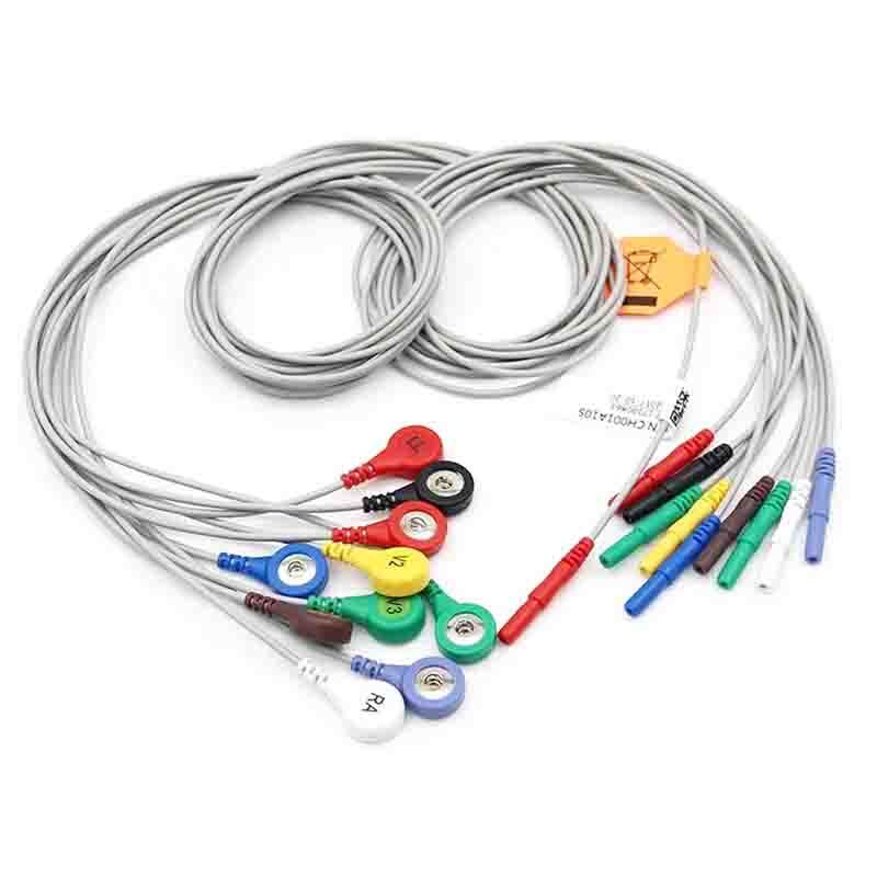 Generic 10-leads Snap AHA DIN 1.5mm ECG/EKG Holter Cable Leadwire TPU Cable 3ft