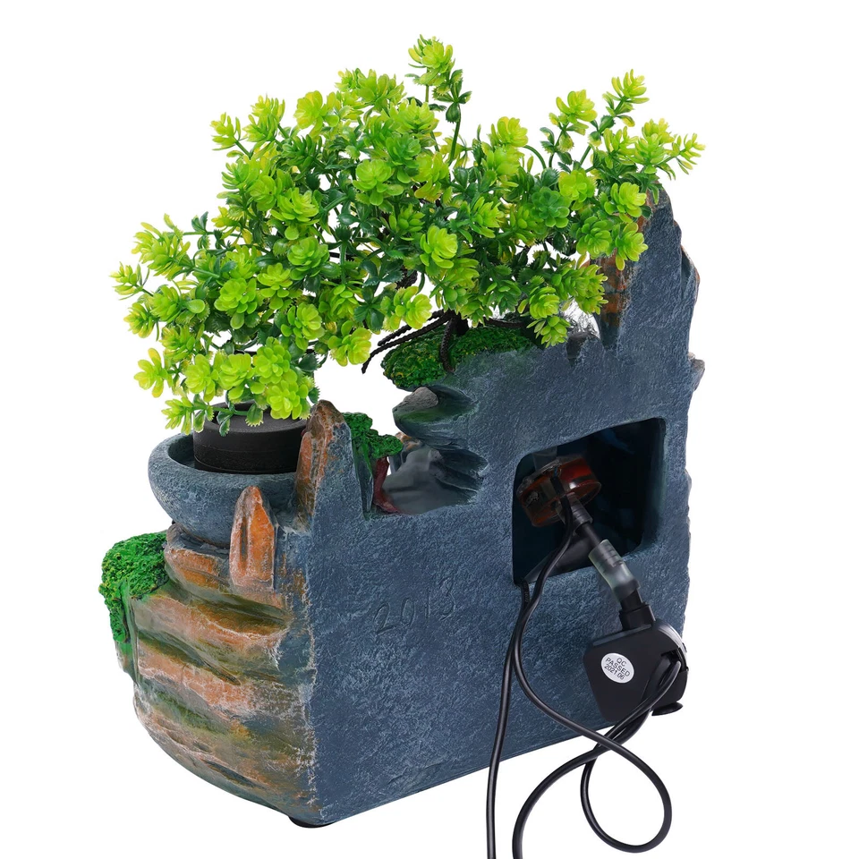 Zimmerbrunnen Mit LED Beleuchtung Nebel Pflanzen Wasserfall Desktop Brunnen DE - Bild 4 von 4