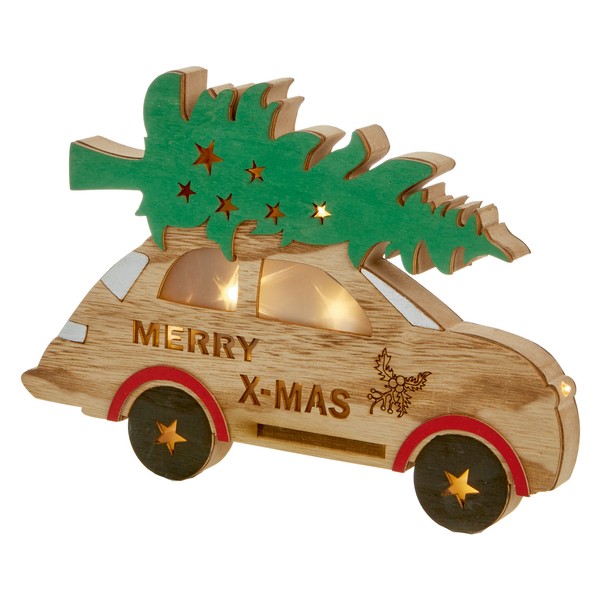 Holz Weihnachtsbeleuchtung Auto Mit Baum LED Batterie Dekoration-image