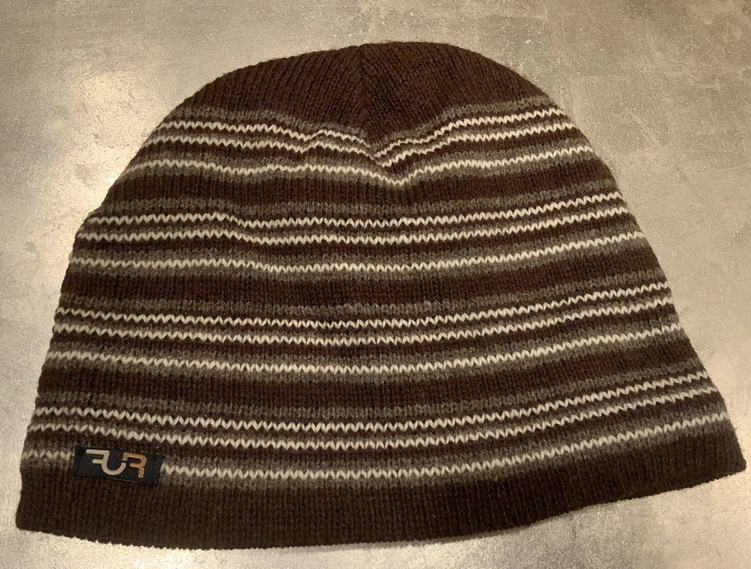 Fur Canada Brown Green Ivory Wool Knit Beanie Hat W Black Fleece Lining O/S