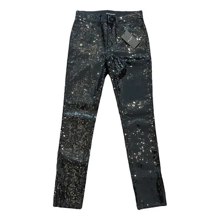 Pantalone Saint Laurent skinny gamba nero paillettes taglia UK 10 nuovo con etichette.