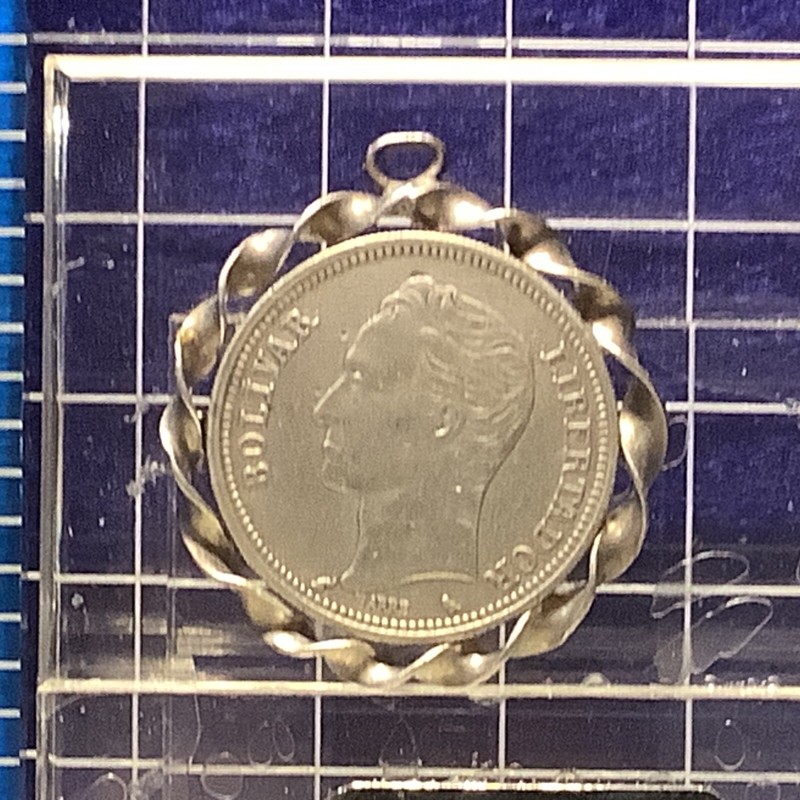 1960 Venezuela 2 Bolivares Coin Silver Pendant .835