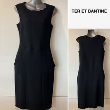 TER ET BANTINE Italy Black Wool Stretch Crepe Sheath Dress 44IT/8 US/12 AUST