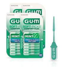 GUM Comfort Flex Soft Picks 80 Foot Pack of 4 Mint Dental Floss Picks