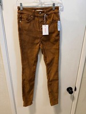 Women NWT "Good American" caramel, faux suede skinny zip up pants. Size 2/28