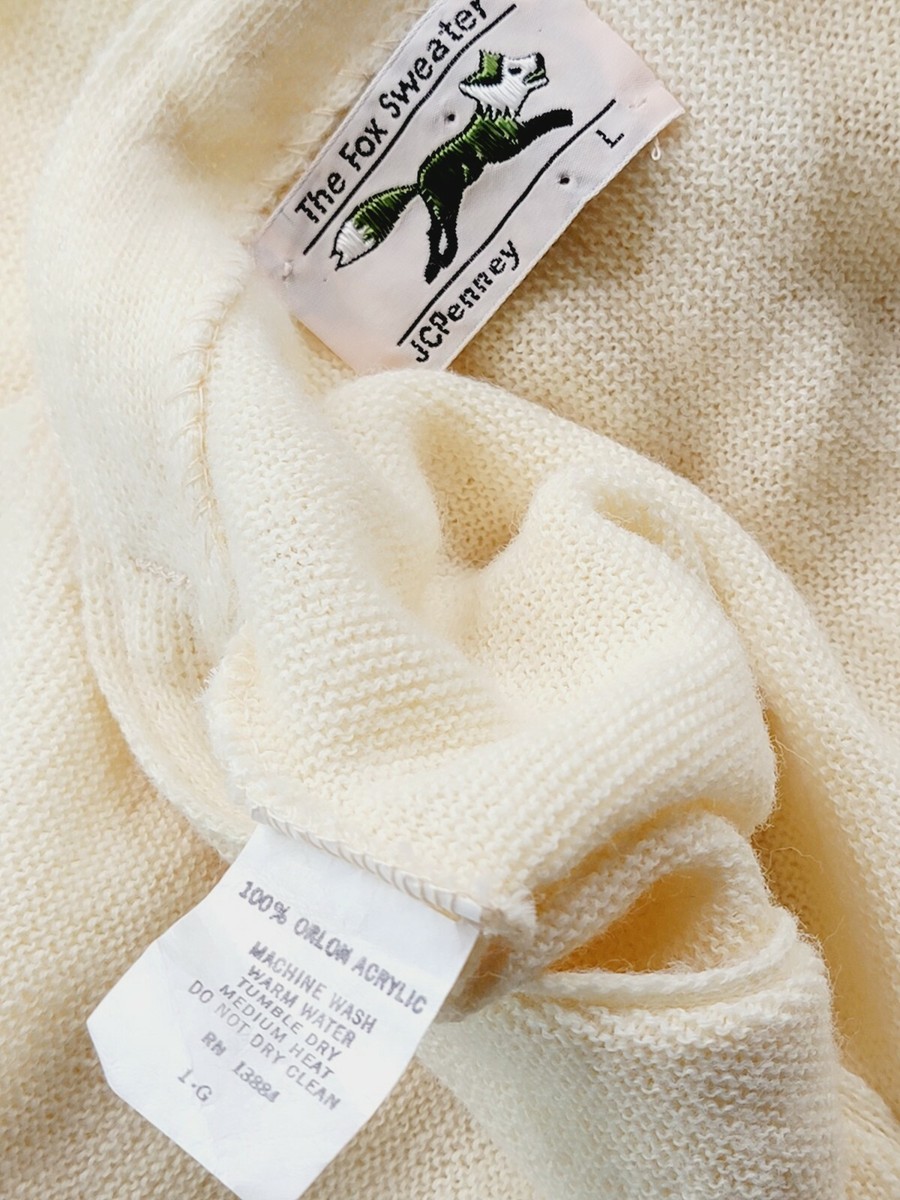 80s JCPenney The Fox Sweater Lサイズ ベージュ Vtg 80's The Fox Sweater JC Penney Acrylic Cardigan Size L
