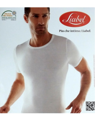 MAGLIA UOMO MEZZA MANICA SCOLLO A V LIABEL 3050-23 IN FILO DI SCOZIA  BIANCO