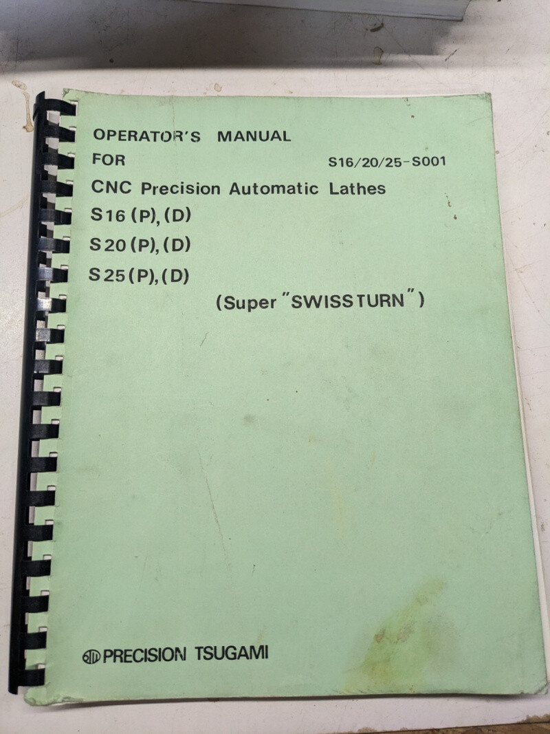 PRECISION TSUGAMI OPERATORS MANUAL CNC AUTOMATIC LATHE S16 S20 S25