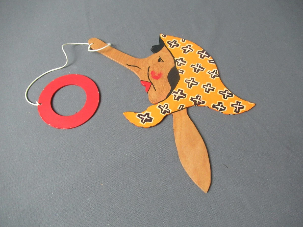 Vintage Wooden Nose Ring Game Hand Painted Wooden 10 1 2
