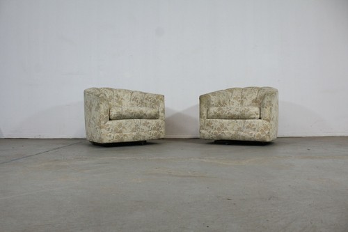 Pair of Mid-Century Danish Modern Selig Barrel Back Swivel Club Chairs