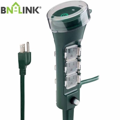 BN-LINK Outdoor 6ft Extension Cord Power Stake with 6 Outlets Weatherproof Cover