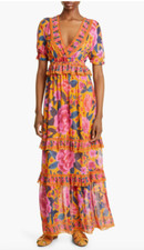 NWT $275 FARM RIO Floral Dream Short Sleeve Maxi Dress in size XS!