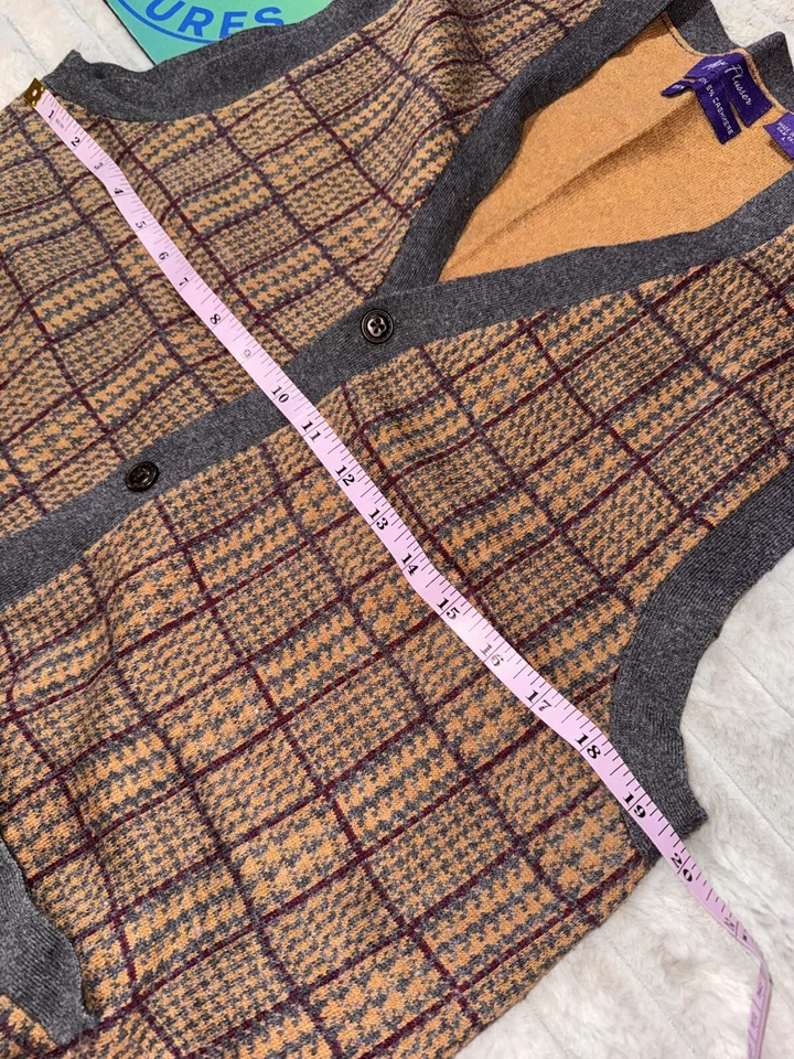 Vintage Alan Flusser Cashmere Cotton Large Plaid Sweater Vest Grandpacore - Image 4 of 4