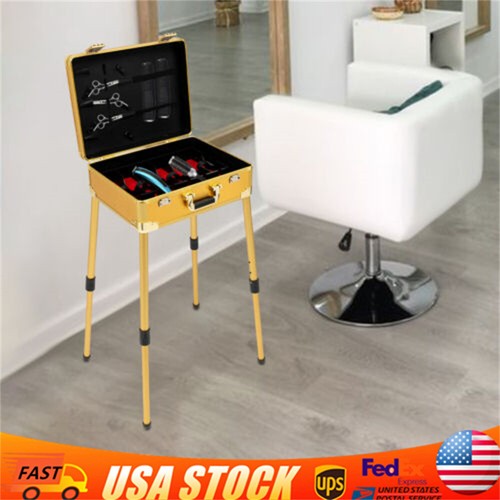 Barber Case Mobile Barber Station Professional Barber Toolbox with Stand Gold