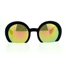 Women's Cropped Half Round Frame Sunglasses Fashion Mirror Lens UV400