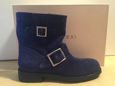 NEW Jimmy Choo Navy Suede Short Buckle Biker Ankle Boot US 5 EU 35.5