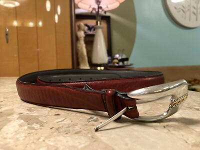VINTAGE Brighton Red Leather Belt with Silver Buckle Made in  display picture 1