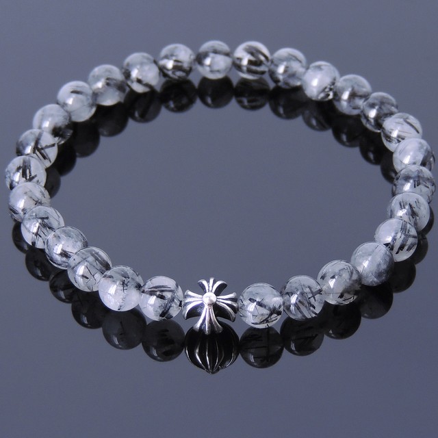 Men's Cross Healing Gemstone Bracelet Rutilated Quartz S925 Sterling