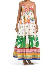 NWT FARM RIO Linen Blend Mixed Picnic Maxi Dress Sz L