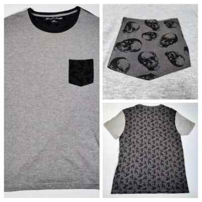 Xsive Pocket T Shirt Men XL Heather Grey Black Crew Skull Casual Streetwear New