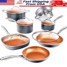 12 Piece Nonstick Cookware Set Ceramic Pots Pans Kitchen Fridge Dishwasher Safe