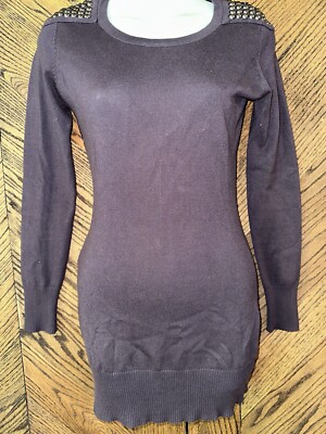 GABRIELLA ROCHA Gray Studded Tight Mini Short Micro Sweater Long Sleeve Dress XS