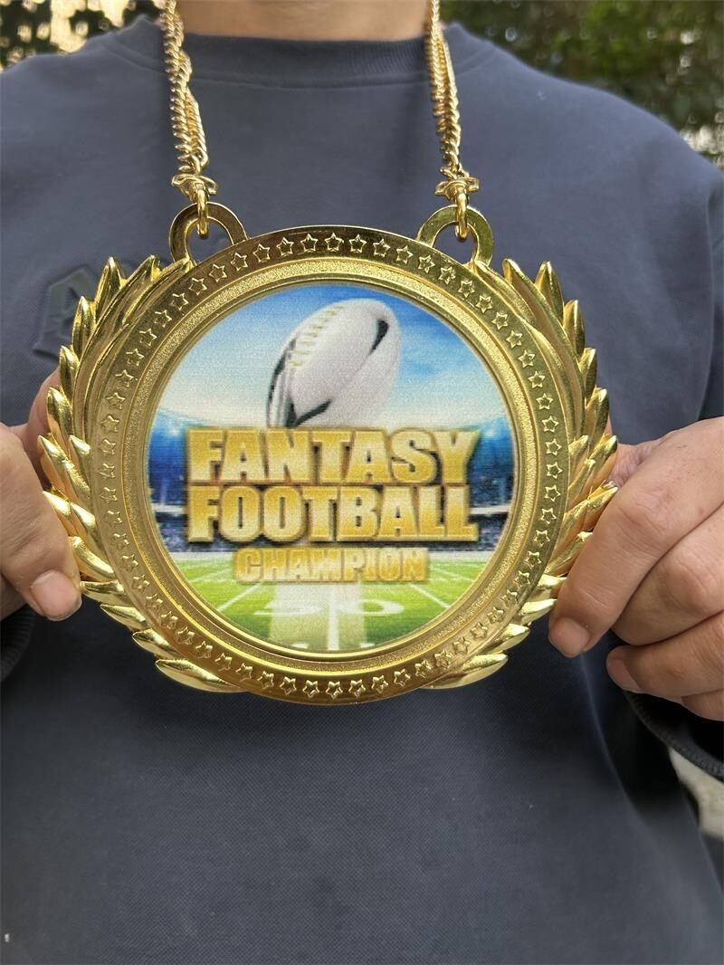 Fantasy Football Turnover Chain Medal, 6" Gold Champ Medal Necklace Award