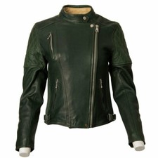 Goldtop Womens Bobber Leather Motorcycle Jacket - Ce Aaa & Armoured - Green