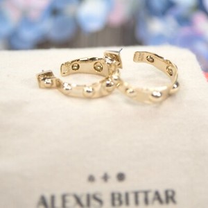 Authentic Alexis Bittar Crumpled Metal Medium Gold Plated Hoop Earrings NWT