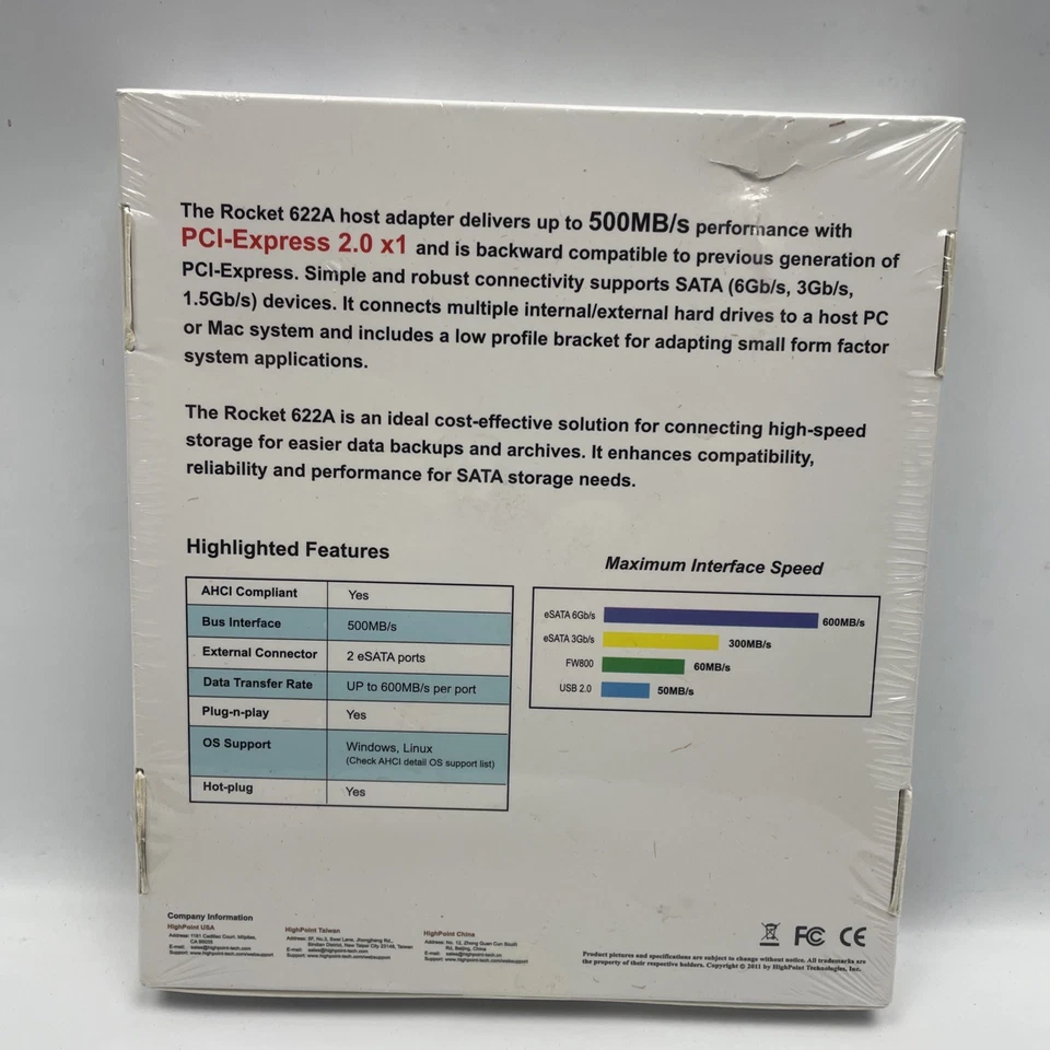 HighPoint Rocket 622A PCIe 2-Port SATA 6Gb/s Controller Card RAID Adapter NEW - Image 2 of 4