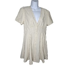 Cider Striped Short Sleeve Mini Dress XL NWT Button Front V-Neck Casual
