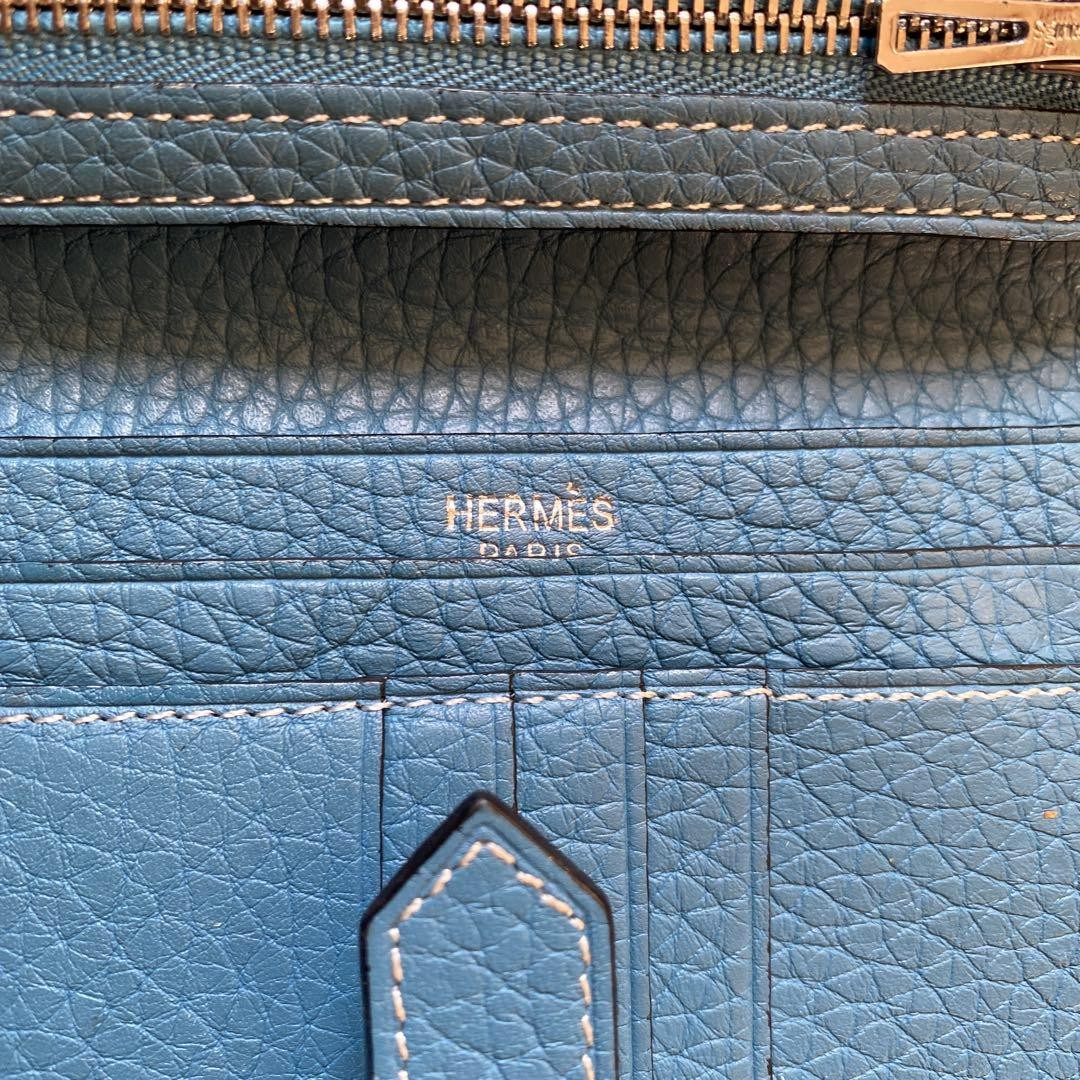 Hermes Bearn Compact Wallet Leather Two Fold Card Case Blue US Size Large thumbnail 3