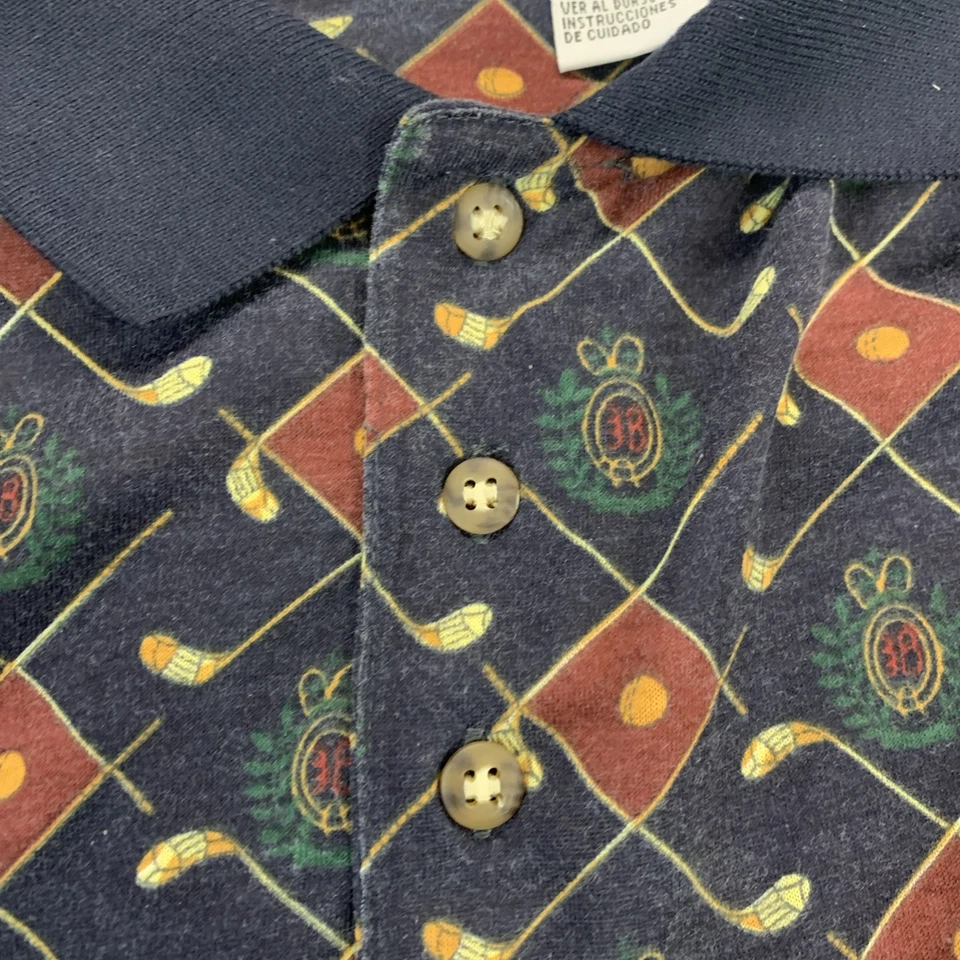 Vintage 90s Bugle Boy Company Polo Shirt Mens Med All Over Print Golf Dad - Image 3 of 4