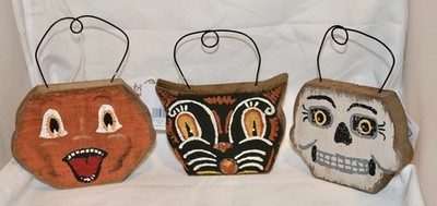 Primitives by Kathy Halloween Faces Chunky Sitter Set 3 Pumpkin Cat Skeleton