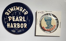 VTG WWII MacArthur Rare Remember Pearl Harbor Bomb Homefront Pinback Buttons