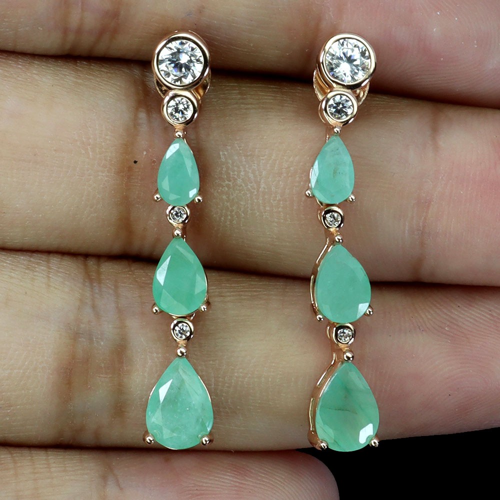925 Sterling Silver Earrings Pear Emerald 7x5mm Natural Gemstone Jewelry