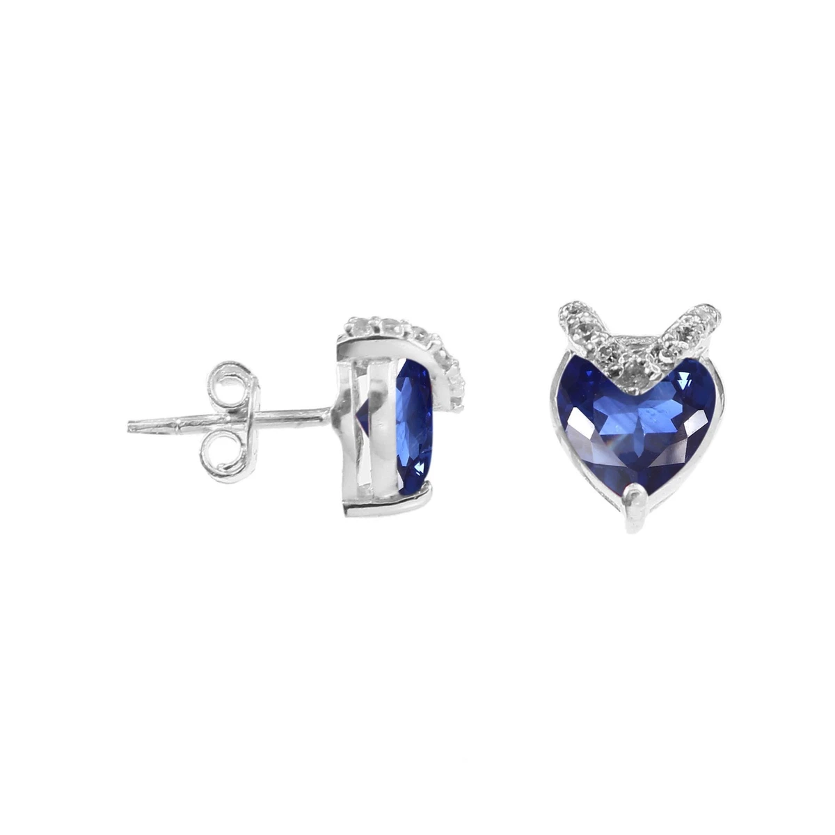 Boucles D'oreilles Vintage Maty - Doré Argenté Avec Pierre Ronde Bleue, En Occasion