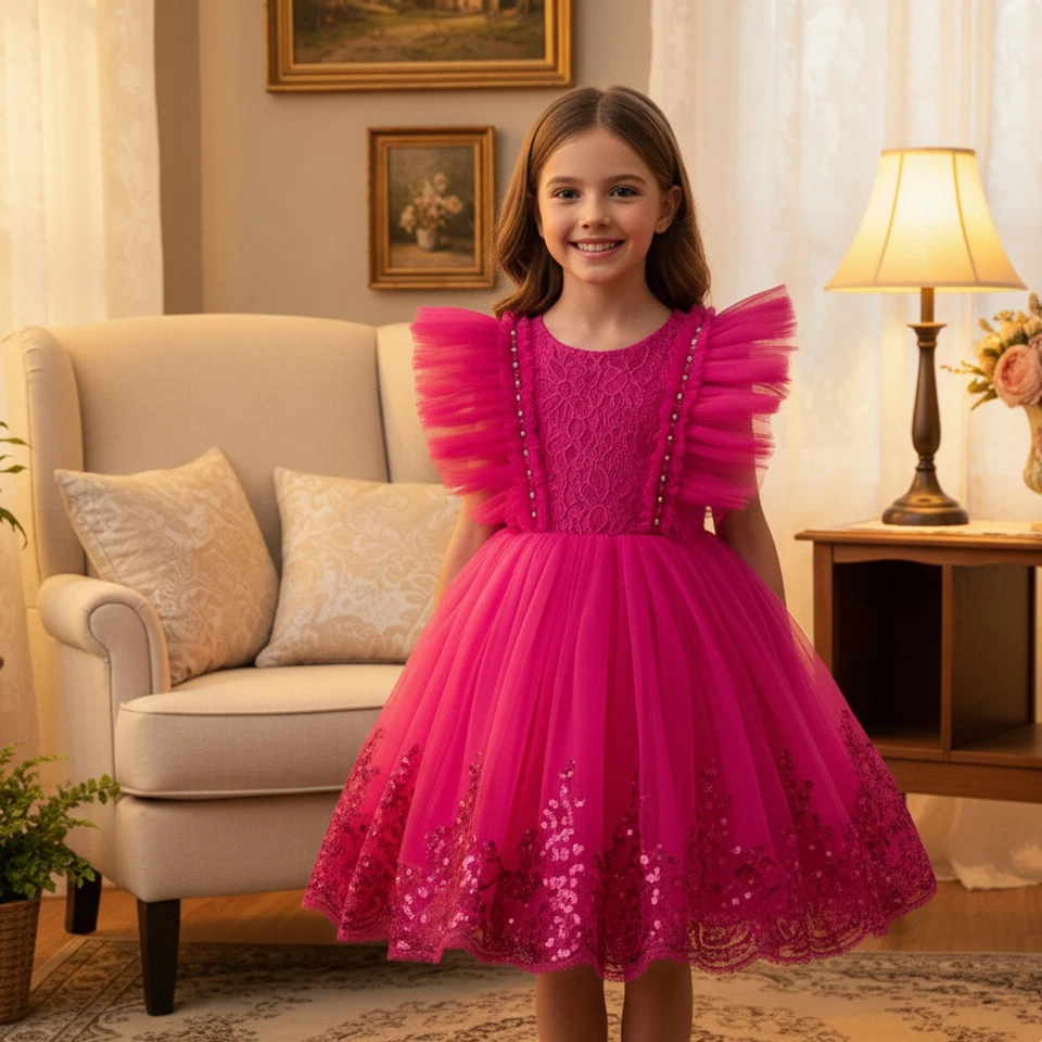 Kids Girls Princess Tutu Dress Pageant Wedding Formal Prom Flower Ball Gown New - Image 2 of 4