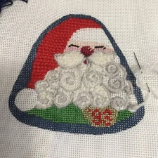 Santa HAND PAINTED NEEDLEPOINT CANVAS with instructions and thread 
