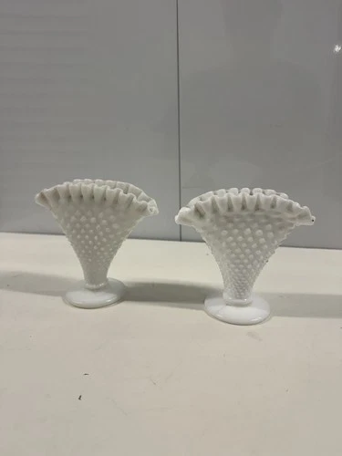 Vintage Milk Glass Hobnail Ruffled Napkin Holders Set of 2