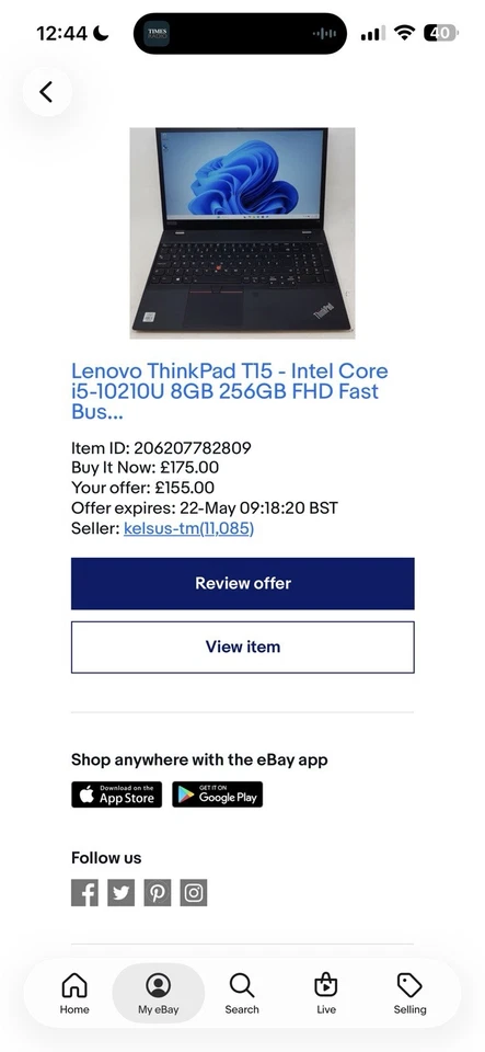 Lenovo ThinkPad T15 · i5-10210U · 8GB · 256GB, photo 2 of 2