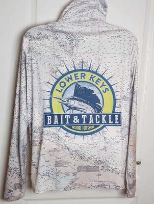 A1A Outfitters Florida Keys Map Mens Hooded Sun Shirt Medium BIG PINE KEY