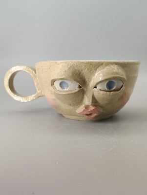 Handmade Ceramic Face Mug Sculptural Art Pottery Unique Character Mug 7''