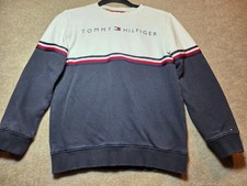 Tommy Hilfiger Dougless Logo Sweatshirt Blue White Long Sleeve Youth Size 12-14