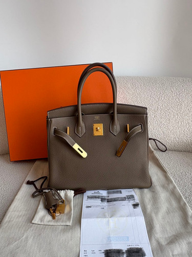 Hermes Birkin30 Handbag Etoupe Togo Leather Gold Hardware U Stamp