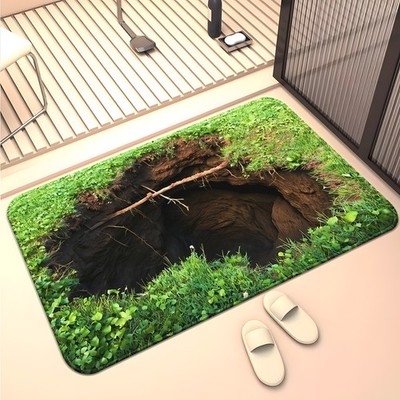 1pc Hole Grass Doormat Non-Slip Microfiber Rug, Machine Washable For Entrance  