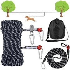 Dog Tie Out Cable for Camping,50ft Portable Overhead Trolley System with Black